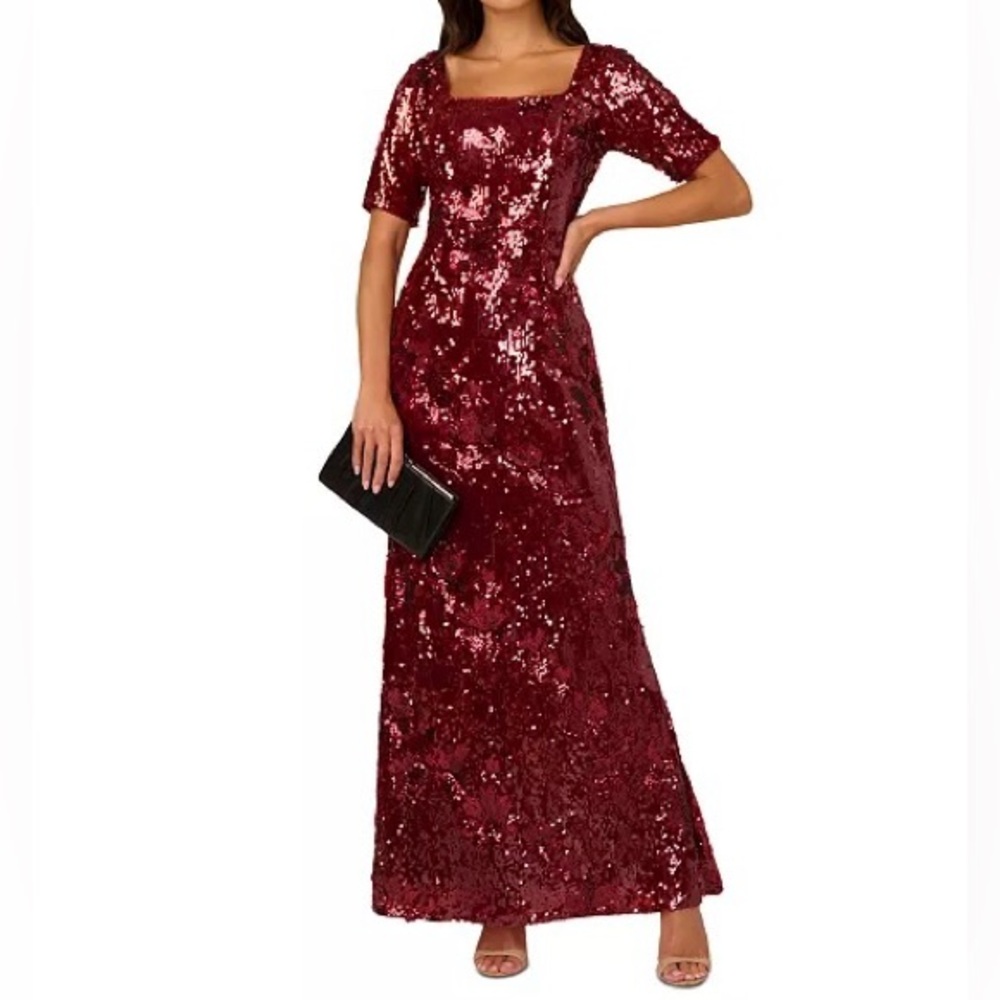 Adrianna Papell Women's Square-Neck Sequin Gown